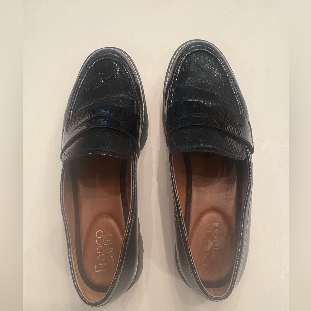 Franco Sarto Glossy Black Loafers for Women